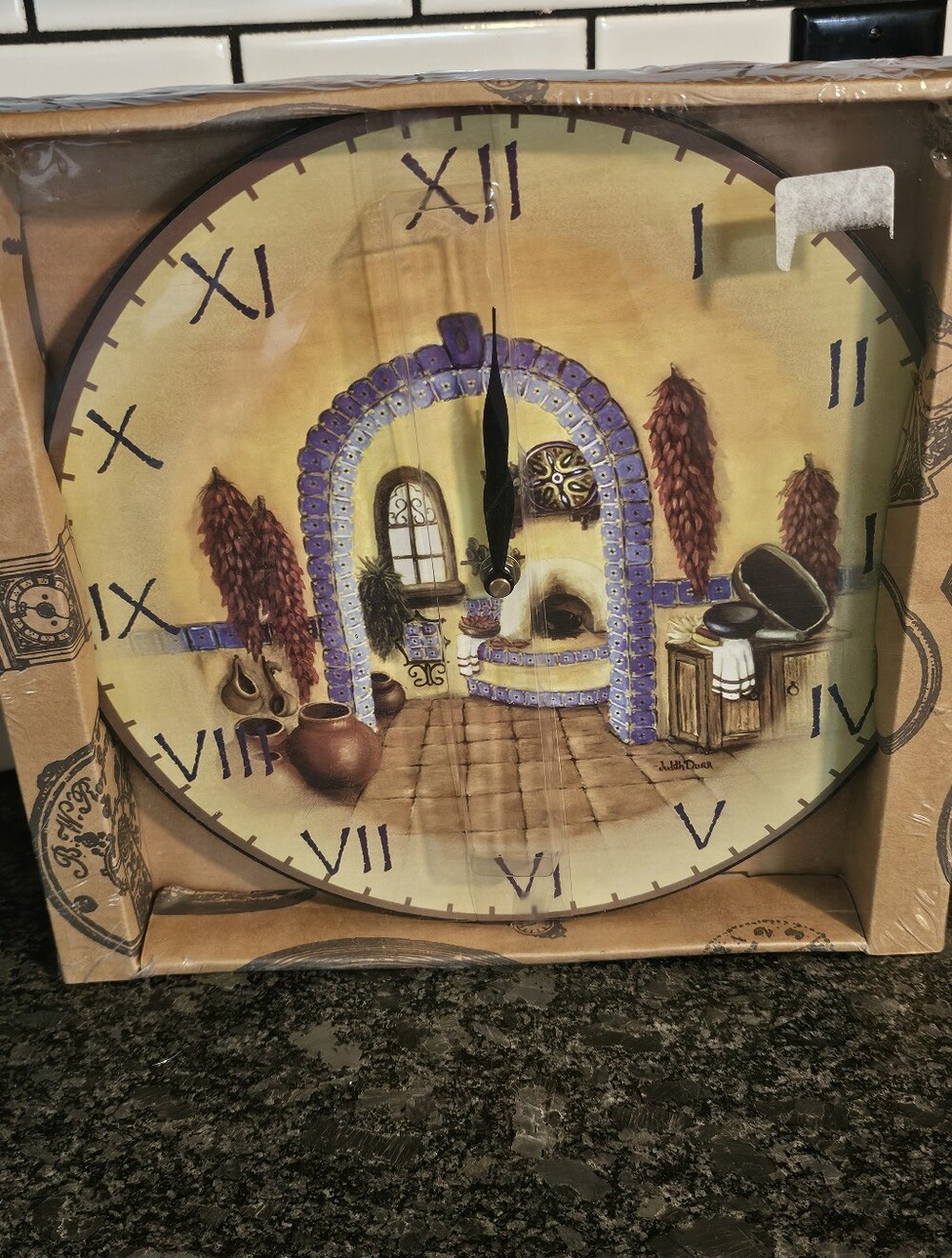 Judith Durr La Cocina Wall Clock 12" Southwestern Kitchen Art Boho Desert Aztec